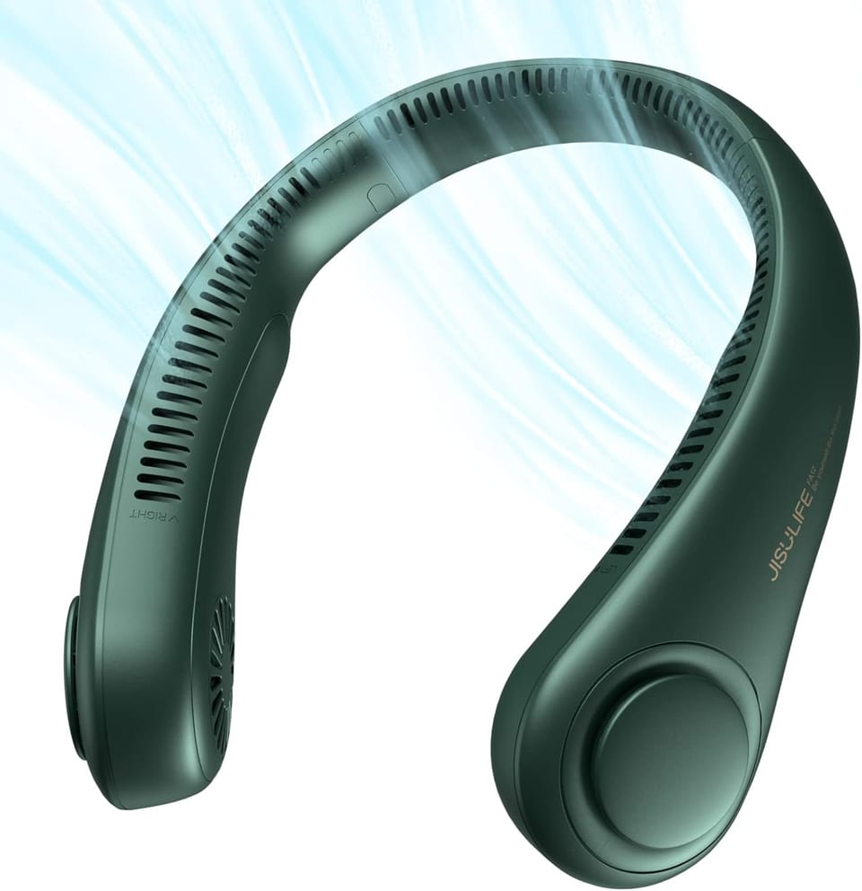 JISULIFE Portable Neck Fan, Hands Free Bladeless Fan, Battery Operated Wearable Personal Fan, Leafless, Rechargeable