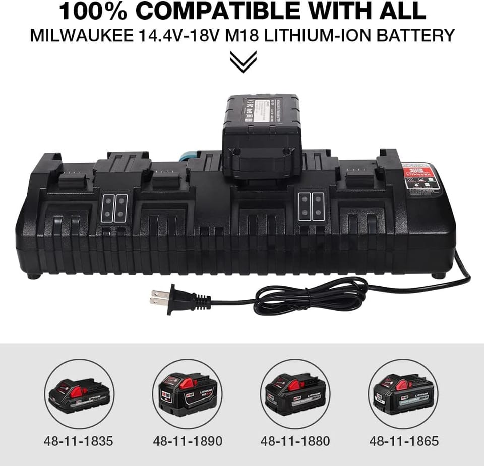M18 Milwaukee Battery Charger w/4-Ports for Rapid Battery Charging +USB Ports