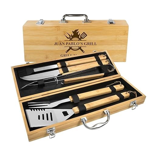Personalized BBQ set box for men, custom engraved name outdoor cooking